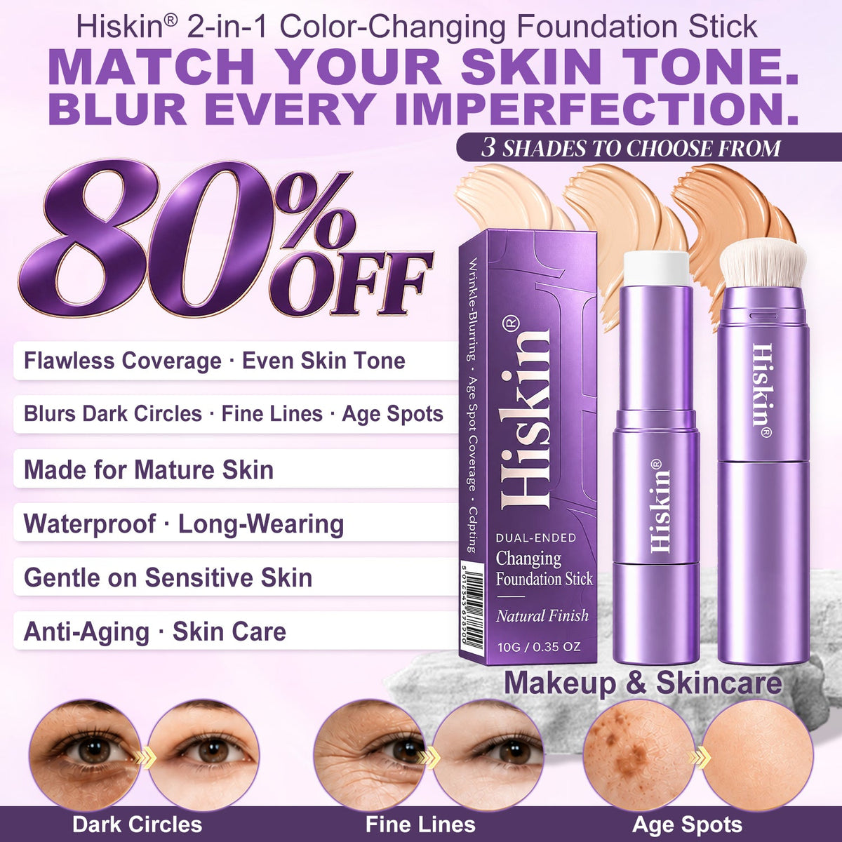 🔥 LAST 2 HOURS · 80% OFF! Hiskin® 2-in-1 Color-Changing Foundation Stick | Conceals Age Spots, Blurs Fine Lines & Hydrates Skin with a Built-In Brush for a Youthful Glow!