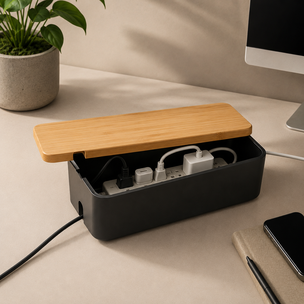 Lumitagecare Bamboo Cable Management Box